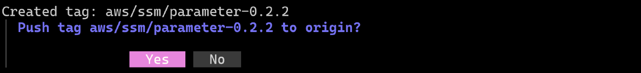 A screenshot of a terminal running the interactive module tagging feature via the `tfr-static tag` command (tag publishing screen).